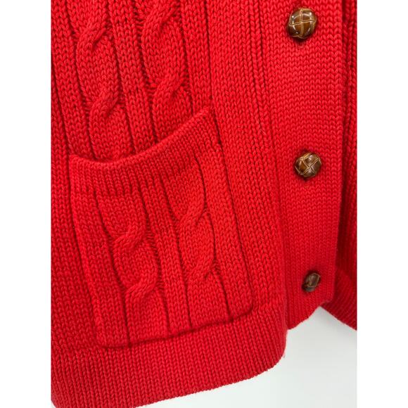 Vintage Sears Womens Cardigan Sweater Red Worsted Wool Cable Knit Fisherman - Picture 4 of 10